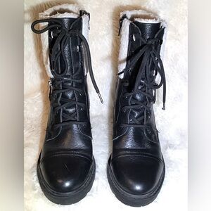 Marc Fisher black leather chunky heel lace up boots size 8
